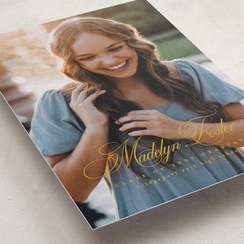 This is a sunflower graduation announcements with standard by Lea Delaveris called with a flourish printing on recycled smooth signature in grand