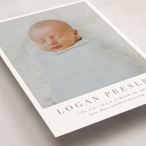 This is a fawn grand birth announcements with standard by Megan Davis called menil printing on signature in grand