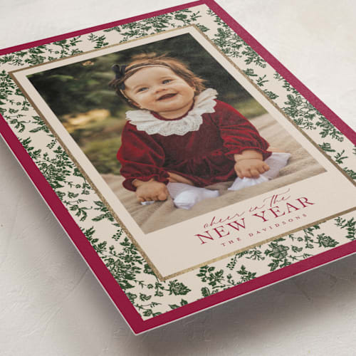 This is a holly berry foil stamped holiday cards with foil pressed by Jenna Holcomb called merry floral toile printing on signature in grand