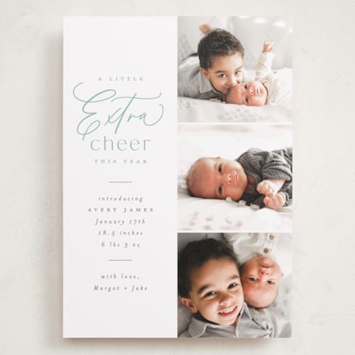 This is a mint babys first christmas with standard by Everett Paper Goods called extra cheer here printing on recycled smooth signature in grand
