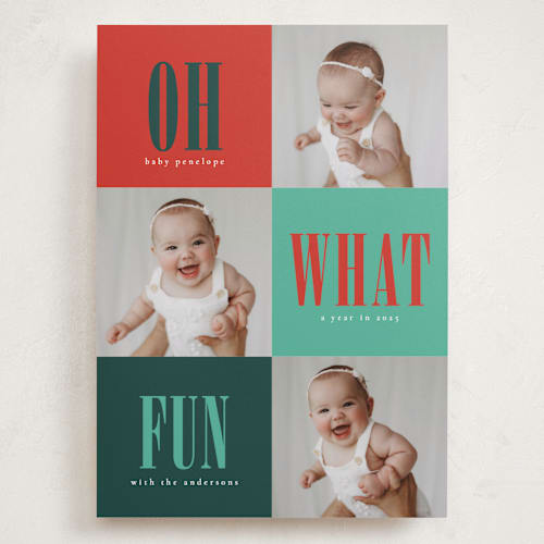 This is a candied apple babys first christmas with standard by Stacy Maalouf called oh what fun printing on recycled smooth signature in grand