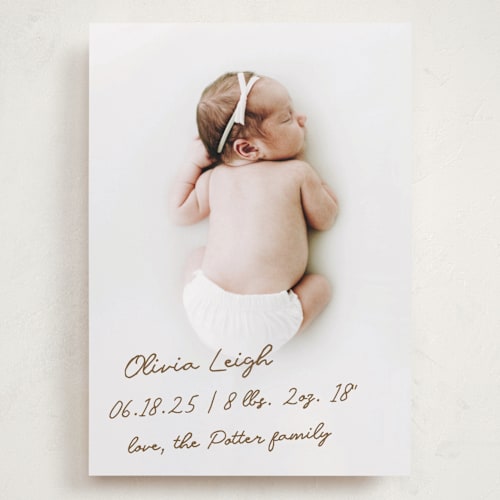 This is a bark grand birth announcements with standard by AK Graphics called signed with love printing on smooth signature in grand