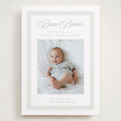 This is a sweet pea grand birth announcements with standard by Alston Foster called little darling printing on recycled smooth signature in grand