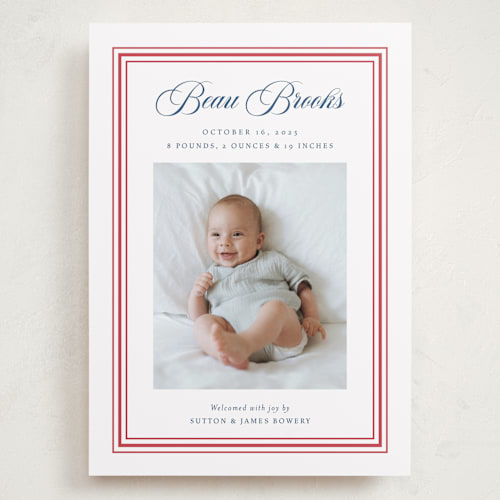 This is a candy apple grand birth announcements with standard by Alston Foster called little darling printing on recycled smooth signature in grand