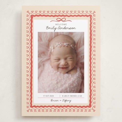 This is a latte grand birth announcements with standard by Kartika Paramita called vintage love bow printing on smooth signature in grand