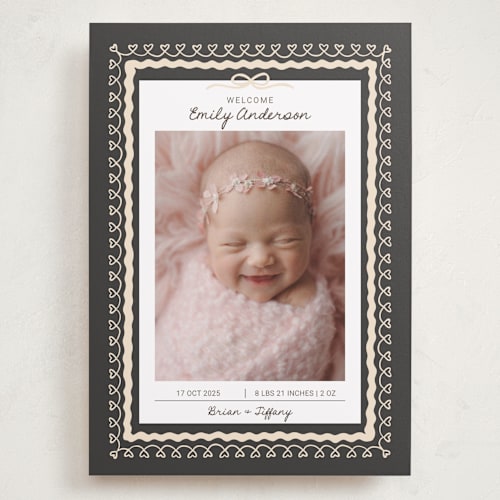 This is a noir grand birth announcements with standard by Kartika Paramita called vintage love bow printing on smooth signature in grand