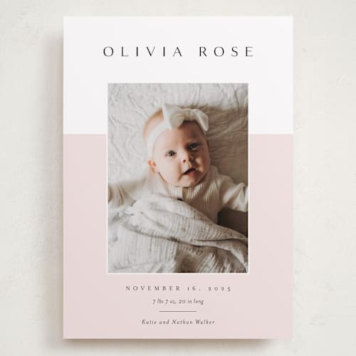 This is a peony grand birth announcements with standard by Kasia Labocki called cherished printing on recycled smooth signature in grand