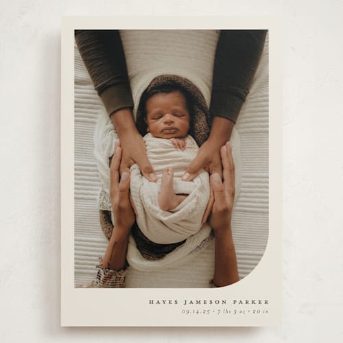 This is a almond grand birth announcements with standard by Brianne Larsen called simple photo printing on recycled smooth signature in grand