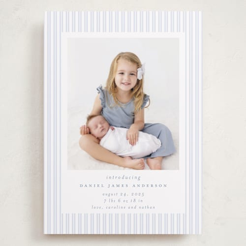 This is a sky grand birth announcements with standard by Jennifer Holbrook called pinstripe frame printing on smooth signature in grand
