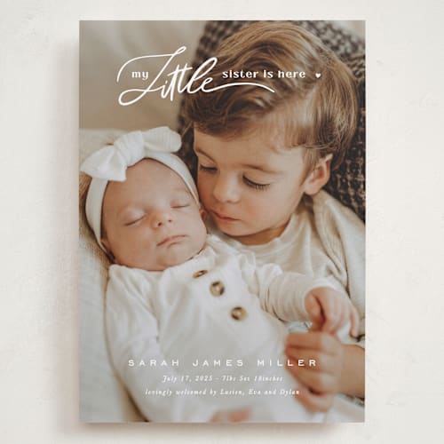 This is a cotton grand birth announcements with standard by Creo Study called sibling intro printing on recycled smooth signature in grand