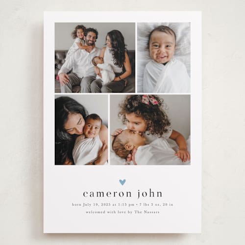 This is a bluebird grand birth announcements with standard by Melanie Kosuge called loveable printing on recycled smooth signature in grand