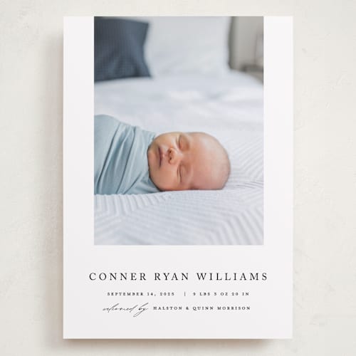 This is a onyx grand birth announcements with standard by Pixel and Hank called dreamer printing on smooth signature in grand