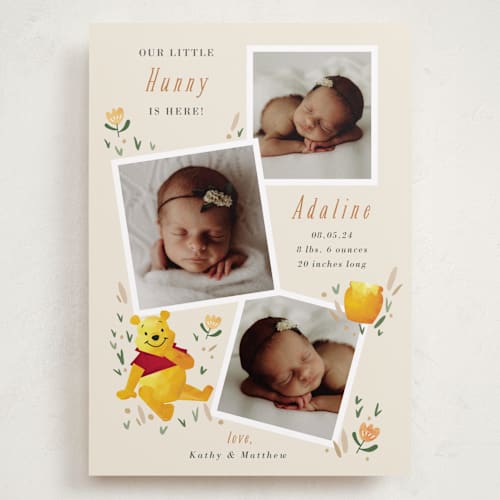 This is a honey grand birth announcements with standard by Oma N. Ramkhelawan called our little hunny printing on recycled smooth signature in grand