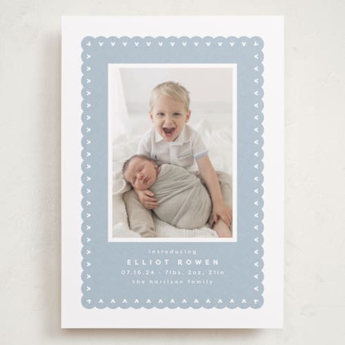 This is a chambray grand birth announcements with standard by Lea Delaveris called mickey fabric frame printing on recycled smooth signature in grand