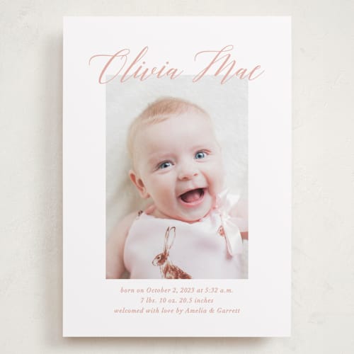 This is a sweet pea grand birth announcements with standard by Jennifer Postorino called sweet script printing on recycled smooth signature in grand