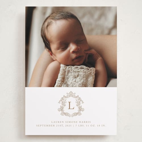 This is a fawn grand birth announcements with standard by mo kelley called crested printing on smooth signature in grand