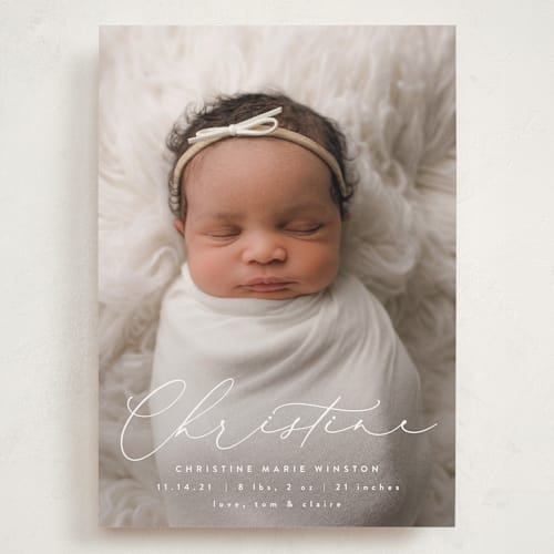 This is a whipped cream grand birth announcements with standard by Ekko Studio called poetry printing on recycled smooth signature in grand