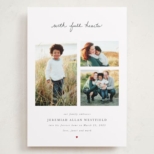 This is a charcoal grand birth announcements with standard by Lisa Assenmacher called with full hearts printing on recycled smooth signature in grand