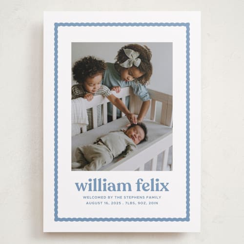 This is a water grand birth announcements with standard by Lea Delaveris called first impression printing on recycled smooth signature in grand