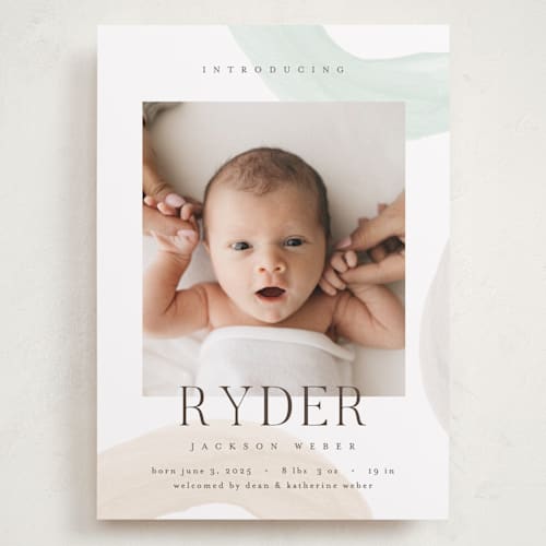 This is a wanderlust grand birth announcements with standard by Pixel and Hank called shapes and colors printing on recycled smooth signature in grand
