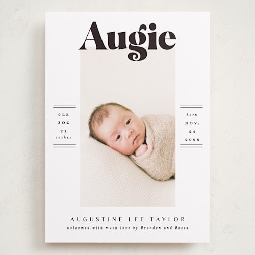 This is a ash grand birth announcements with standard by Alethea and Ruth called bold name frame printing on recycled smooth signature in grand