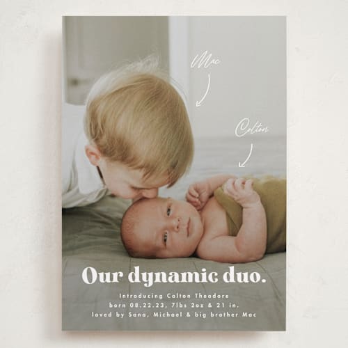 This is a cotton grand birth announcements with standard by Corinne Malesic called dynamic duo printing on recycled smooth signature in grand