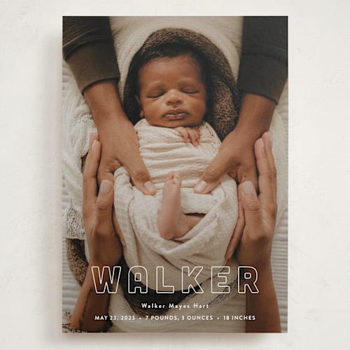 This is a powder grand birth announcements with standard by Sara Hicks Malone called snug printing on recycled smooth signature in grand