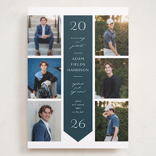 This is a navy graduation announcements with standard by Lauren Chism called center stole printing on recycled smooth signature in grand