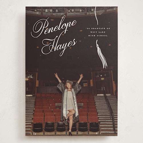 This is a snow graduation announcements with standard by Pixel and Hank called tassel type printing on recycled smooth signature in grand