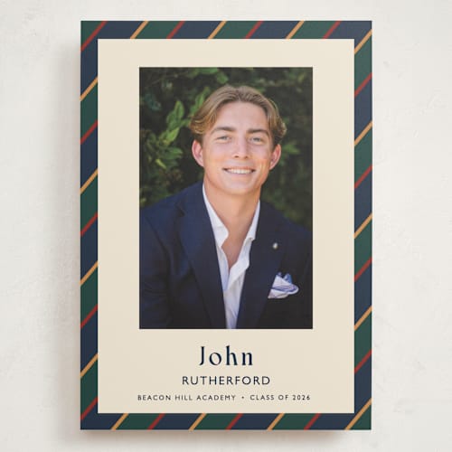 This is a navy graduation announcements with standard by Sarah Rosenthal called belmont printing on recycled smooth signature in grand