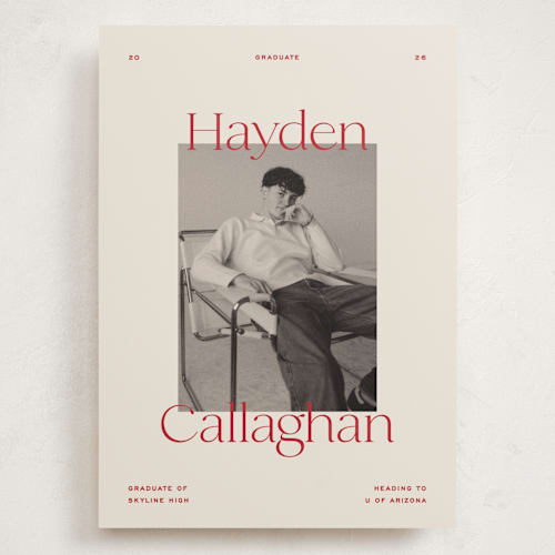 This is a scarlet graduation announcements with standard by Ellen Schlegelmilch called hayden printing on recycled smooth signature in grand