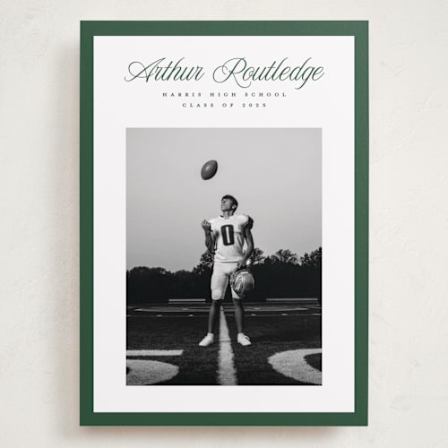 This is a pine graduation announcements with standard by Pati Cascino called silo printing on recycled smooth signature in grand