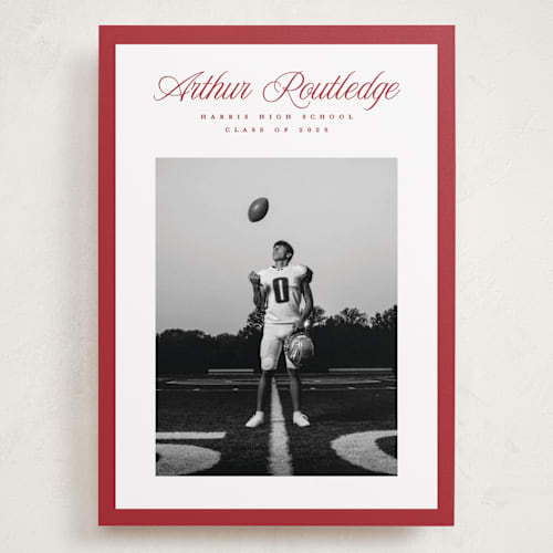 This is a crimson graduation announcements with standard by Pati Cascino called silo printing on recycled smooth signature in grand