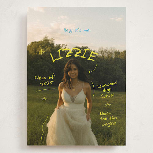 This is a lemon graduation announcements with standard by Helena Vitto called funtime printing on recycled smooth signature in grand