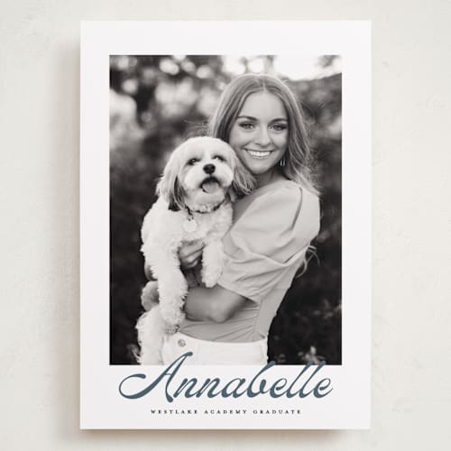 This is a night graduation announcements with standard by Maja Cunningham called vintage script printing on recycled smooth signature in grand