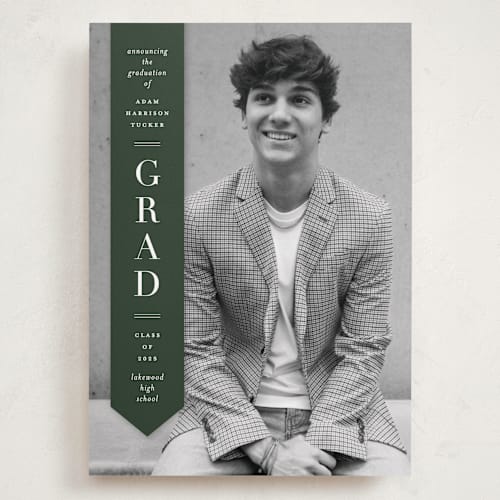 This is a pine graduation announcements with standard by Lauren Chism called classic sash printing on recycled smooth signature in grand
