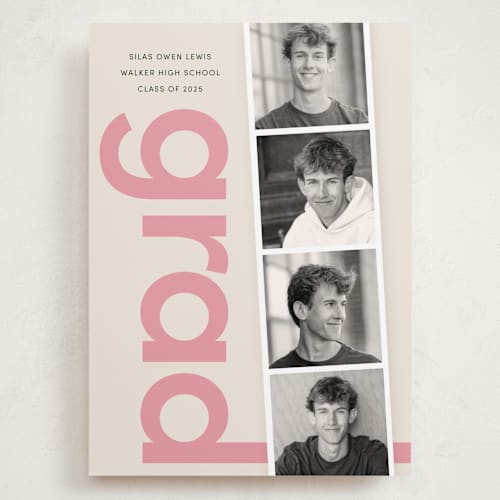 This is a bubblegum graduation announcements with standard by Morgan Kendall called film strip printing on recycled smooth signature in grand
