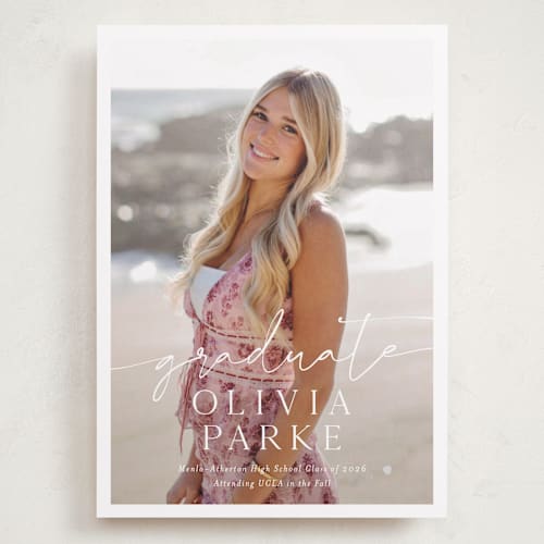 This is a snow graduation announcements with standard by Sarah Curry called graduate script printing on recycled smooth signature in grand