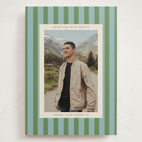 This is a seaside graduation announcements with standard by Morgan Kendall called preppy stripes printing on recycled smooth signature in grand