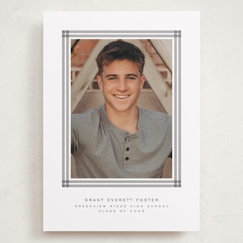 This is a graphite graduation announcements with standard by Lea Delaveris called woven frame printing on recycled smooth signature in grand