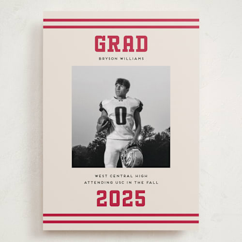 This is a cherry graduation announcements with standard by Louise Kay called team grad printing on recycled smooth signature in grand