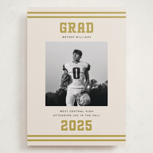 This is a golden graduation announcements with standard by Louise Kay called team grad printing on recycled smooth signature in grand