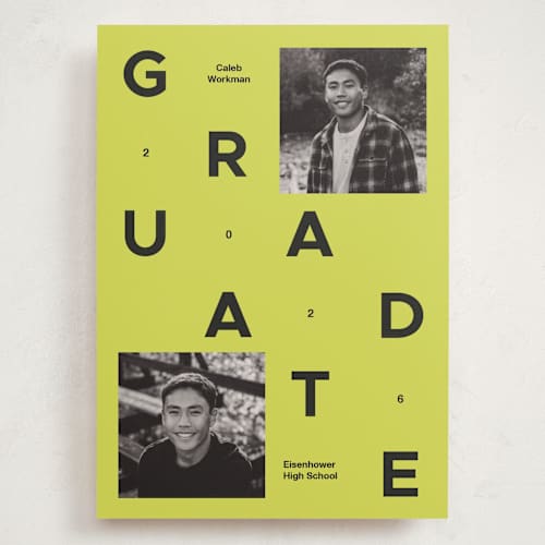 This is a citron graduation announcements with standard by Inkblot Design called grad grid printing on recycled smooth signature in grand