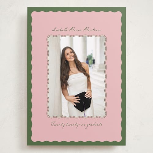 This is a sage graduation announcements with standard by Gabrielle Neil called lady lady printing on recycled smooth signature in grand