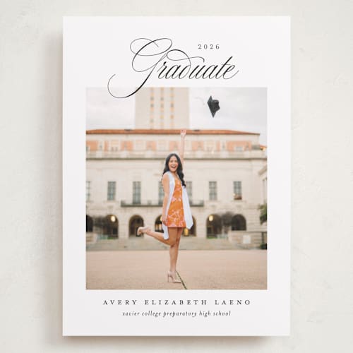 This is a swan graduation announcements with standard by Jennifer Postorino called classical grad printing on recycled smooth signature in grand