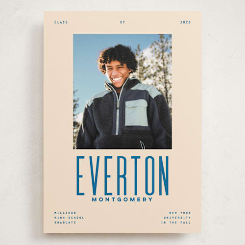 This is a bluebird graduation announcements with standard by Owl and Toad called billboard printing on recycled smooth signature in grand