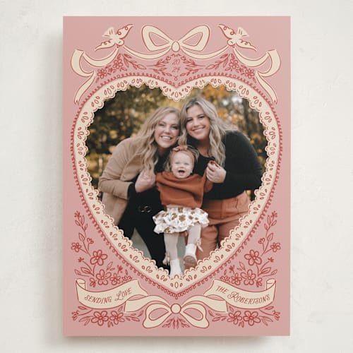 This is a dusty rose valentines day with standard by Jenna Holcomb called vintage heart printing on recycled smooth signature in grand