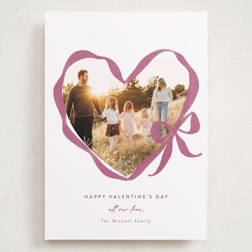 This is a orchid valentines day with standard by Rebecca Durflinger called ribbon bow heart printing on recycled smooth signature in grand