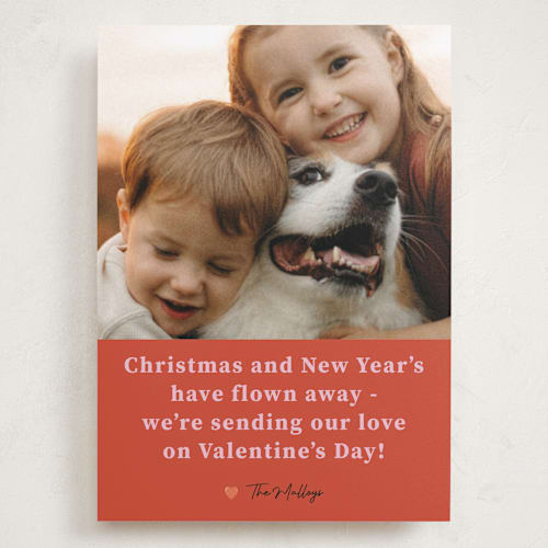 This is a persimmon valentines day with standard by Deborah Chou called flown away printing on recycled smooth signature in grand
