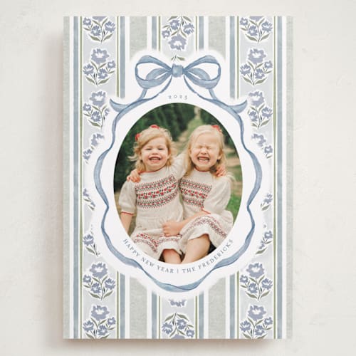 This is a blueberry holiday photo cards with standard by Jackie Crawford called wildflower holiday ribbon printing on recycled smooth signature in grand